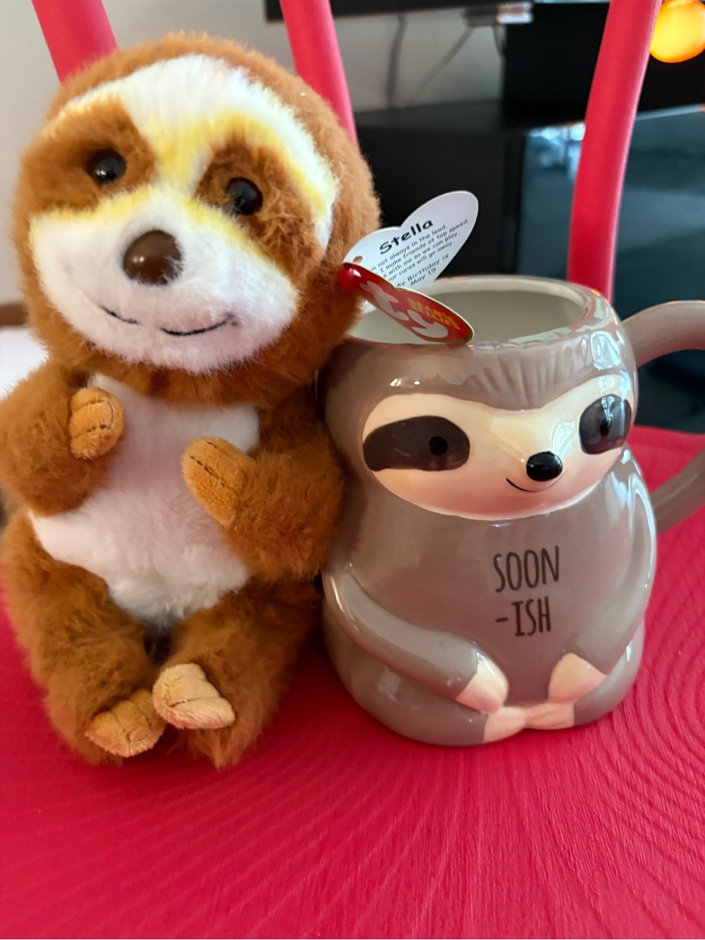 Ty Beanie Boos Stella Sloth Plush & 'Soon-ish' Gray Sloth Mug Set